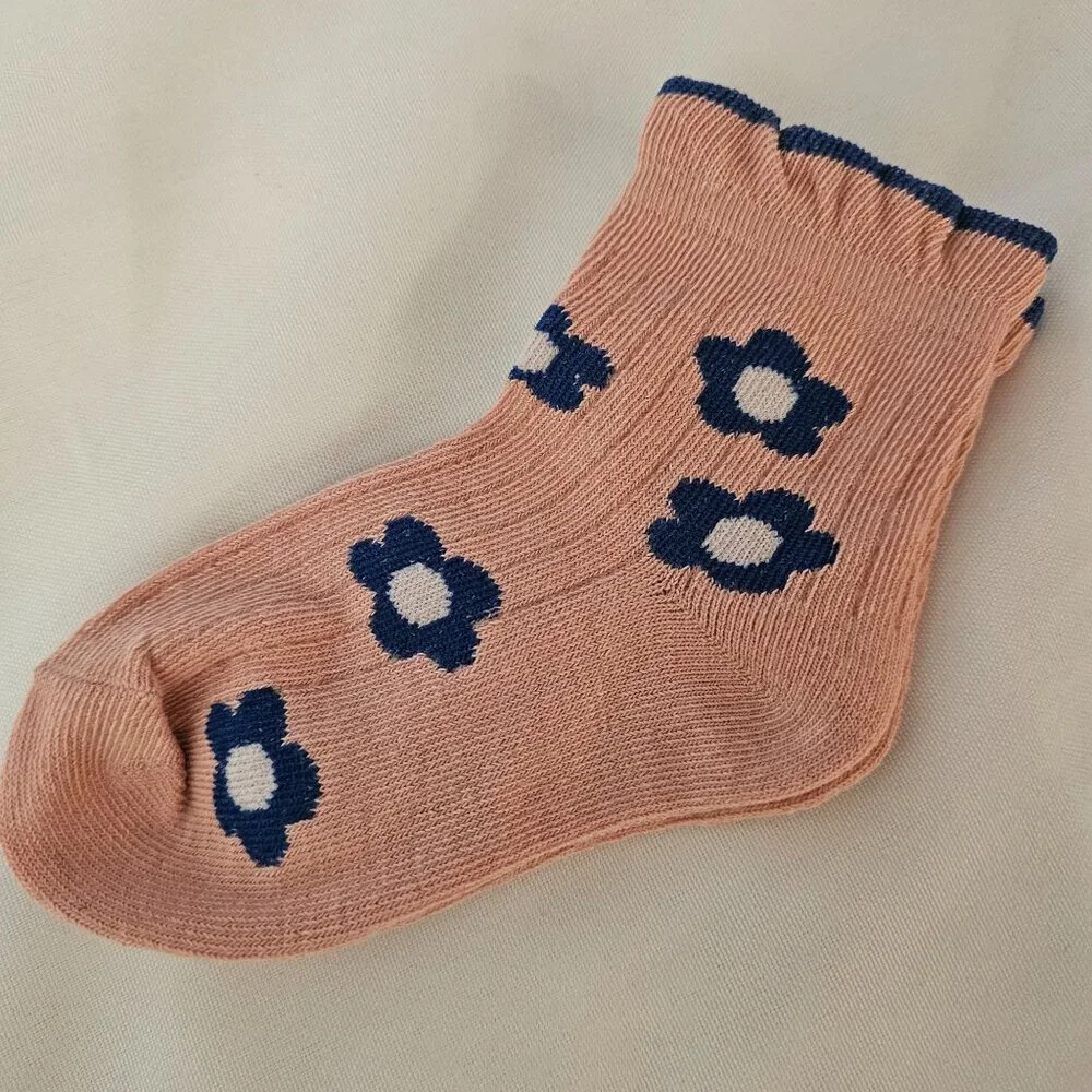 5 Pairs Toddler Girls Multicolor Floral Pattern Ruffled Ankle Socks, New In Pack